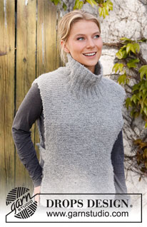 Avalon Tunic / DROPS 217-35 - Strikket slipover / vest i DROPS Alpaca Bouclé. Arbejdet strikkes med høj hals og åbning i siderne. Størrelse S- XXXL