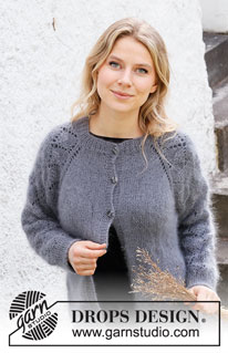 Music of Thunder / DROPS 217-36 - Knitted jacket in 2 strands DROPS Kid-Silk. The piece is worked top down with raglan and lace pattern. Sizes S - XXXL.