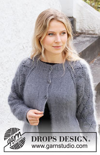 Music of Thunder / DROPS 217-36 - Knitted jacket in 2 strands DROPS Kid-Silk. The piece is worked top down with raglan and lace pattern. Sizes S - XXXL.