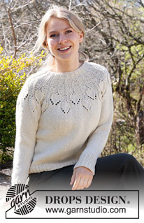 White Peacock / DROPS 217-4 - Strikket bluse med rundt bærestykke i DROPS Nepal. Arbejdet strikkes oppefra og ned med hulmønster. Størrelse S - XXXL.