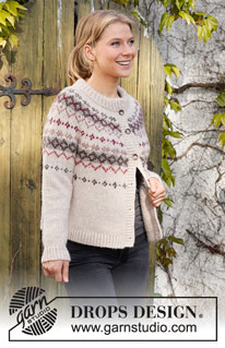 Mistletoe Kisses Jacket / DROPS 217-8 - Ylhäältä alas neulottu jakku DROPS Air-langasta. Työssä on kaarroke ja kirjoneuletta. Koot S-XXXL.