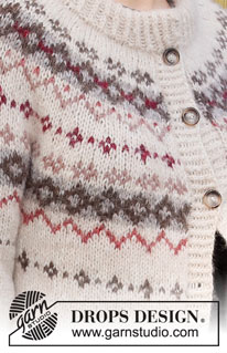 Mistletoe Kisses Jacket / DROPS 217-8 - Ylhäältä alas neulottu jakku DROPS Air-langasta. Työssä on kaarroke ja kirjoneuletta. Koot S-XXXL.