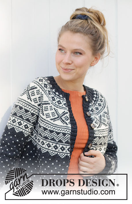 Winter's Night Enchantment Jacket / DROPS 217-9 - Knitted jacket in DROPS Karisma. Piece knitted top down with round yoke and Nordic pattern. Size: S - XXXL