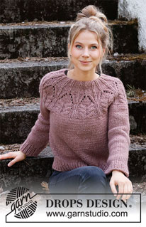 Harvest Queen / DROPS 218-1 - Knitted jumper in 2 strands DROPS Air or 1 strand Snow or 1 strand DROPS Wish. The piece is worked top down with round yoke, lace pattern and cables. Sizes XS - XXL.