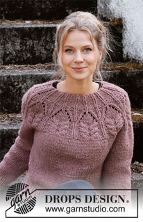 Harvest Queen / DROPS 218-1 - Knitted jumper in 2 strands DROPS Air or 1 strand Snow or 1 strand DROPS Wish. The piece is worked top down with round yoke, lace pattern and cables. Sizes XS - XXL.
