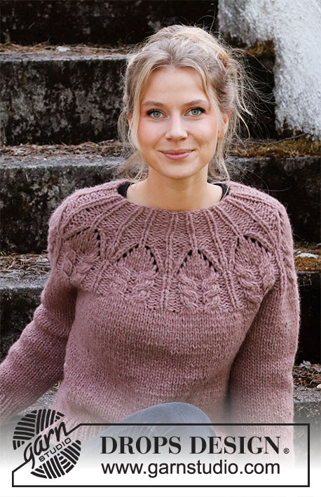 Harvest Queen / DROPS 218-1 - Knitted jumper in 2 strands DROPS Air or 1 strand Snow or 1 strand DROPS Wish. The piece is worked top down with round yoke, lace pattern and cables. Sizes XS - XXL.