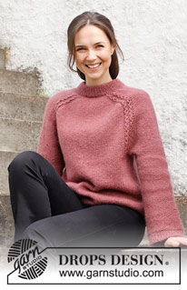 Alpenglow Sweater / DROPS 218-11 - Strikket bluse i DROPS Alpaca og DROPS Kid-Silk. Arbejdet strikkes oppefra og ned med dobbelt halskant og sadelskulder. Størrelse S - XXXL.
