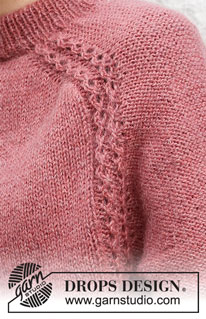 Alpenglow Sweater / DROPS 218-11 - Strikket bluse i DROPS Alpaca og DROPS Kid-Silk. Arbejdet strikkes oppefra og ned med dobbelt halskant og sadelskulder. Størrelse S - XXXL.