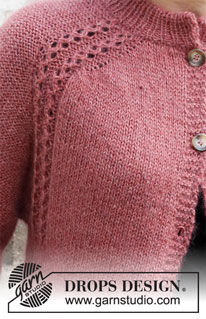 Alpenglow / DROPS 218-12 - Strikket jakke i DROPS Alpaca og DROPS Kid-Silk. Arbejdet strikkes oppefra og ned med dobbelt halskant og sadelskulder. Størrelse S - XXXL.