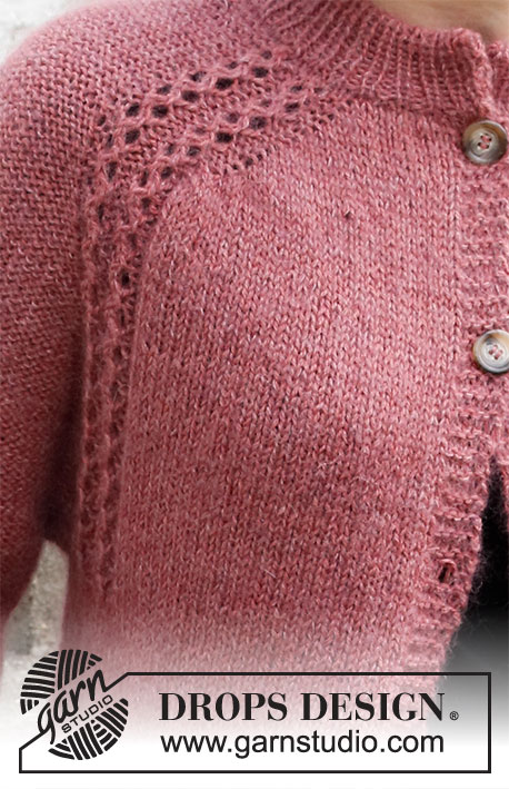 Alpenglow / DROPS 218-12 - Strikket jakke i DROPS Alpaca og DROPS Kid-Silk. Arbejdet strikkes oppefra og ned med dobbelt halskant og sadelskulder. Størrelse S - XXXL.