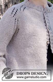 Country Life Cardigan / DROPS 218-13 - Ylhäältä alas neulottu jakku DROPS Nepal-langasta. Työssä on satulaolkapäät ja pitsineuletta. Koot S-XXXL.