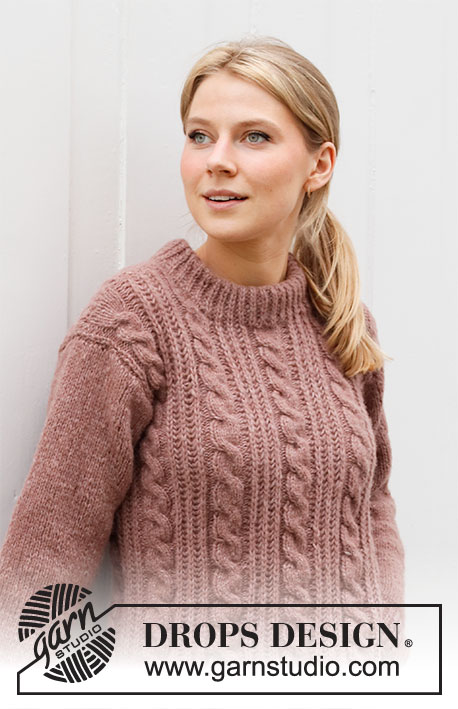 Rippling Roses / DROPS 218-15 - Strikket bluse med snoninger og patentmasker i DROPS Air. Størrelse S – XXXL.