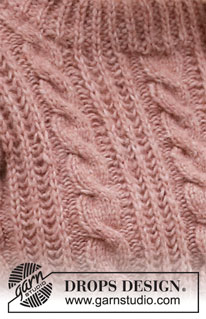 Rippling Roses / DROPS 218-15 - Strikket bluse med snoninger og patentmasker i DROPS Air. Størrelse S – XXXL.