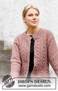 Rippling Roses Jacket / DROPS 218-16 - Strikket jakke med snoninger og patentmasker i DROPS Air. Størrelse S – XXXL.