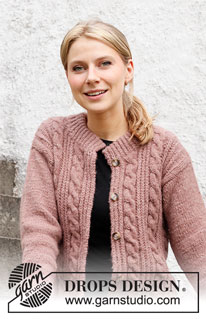 Rippling Roses Jacket / DROPS 218-16 - Strikket jakke med snoninger og patentmasker i DROPS Air. Størrelse S – XXXL.