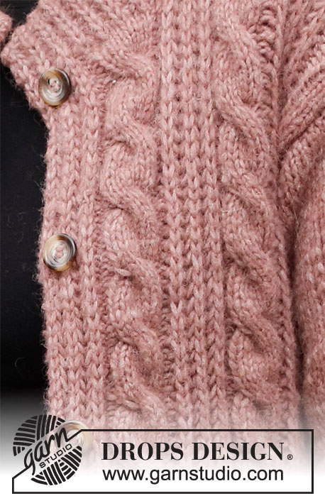 Rippling Roses Jacket / DROPS 218-16 - Strikket jakke med snoninger og patentmasker i DROPS Air. Størrelse S – XXXL.