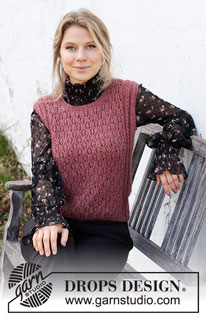 Raspberry Rose / DROPS 218-17 - Knitted vest / slipover in DROPS Alpaca. The piece is worked with lace pattern, small cables and round neck. Sizes S - XXXL.