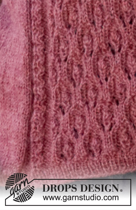 Raspberry Rose Sweater / DROPS 218-18 - DROPS Alpaca lõngast kootud pitsmustriga ja väikeste palmikutega ja ümara kaelaauguga džemper suurustele S kuni XXXL