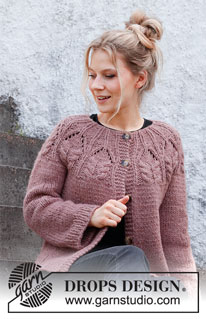 Harvest Queen Jacket / DROPS 218-2 - Knitted jacket in 2 strands DROPS Air or 1 strand DROPS Snow. The piece is worked top down with round yoke, lace pattern and cables. Sizes XS - XXL.