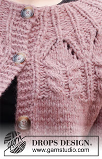 Harvest Queen Jacket / DROPS 218-2 - Knitted jacket in 2 strands DROPS Air or 1 strand DROPS Snow. The piece is worked top down with round yoke, lace pattern and cables. Sizes XS - XXL.