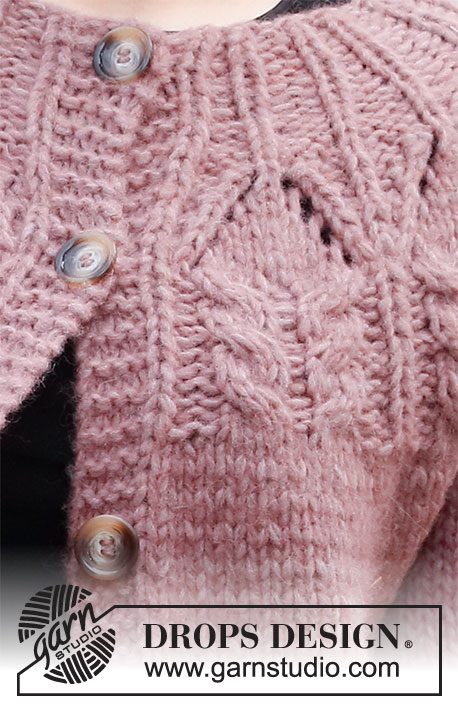 Harvest Queen Jacket / DROPS 218-2 - Knitted jacket in 2 strands DROPS Air or 1 strand DROPS Snow. The piece is worked top down with round yoke, lace pattern and cables. Sizes XS - XXL.