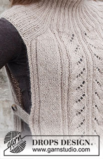 Leaf Diversion / DROPS 218-23 - Strikket vest og pannebånd i DROPS Nord og DROPS Kid-Silk. Arbeidet strikkes ovenfra og ned med økning til sadelskuldre og hullmønster. Størrelse S - XXXL.