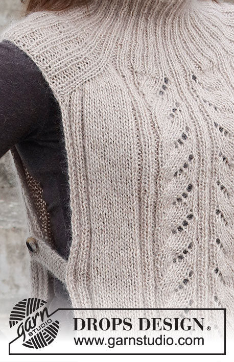Leaf Diversion / DROPS 218-23 - Strikket vest og pannebånd i DROPS Nord og DROPS Kid-Silk. Arbeidet strikkes ovenfra og ned med økning til sadelskuldre og hullmønster. Størrelse S - XXXL.