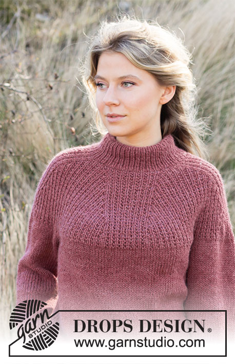 Abstract Rose / DROPS 218-27 - Knitted sweater with round yoke in DROPS Nepal. Piece is knitted top down with textured pattern and double neck edge. Size: S - XXXL