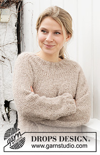 Casual Indulgence / DROPS 218-30 - Strikket genser i DROPS Alpaca Bouclé og DROPS Kid-Silk. Arbeidet strikkes ovenfra og ned med rundfelling. Størrelse S - XXXL.
