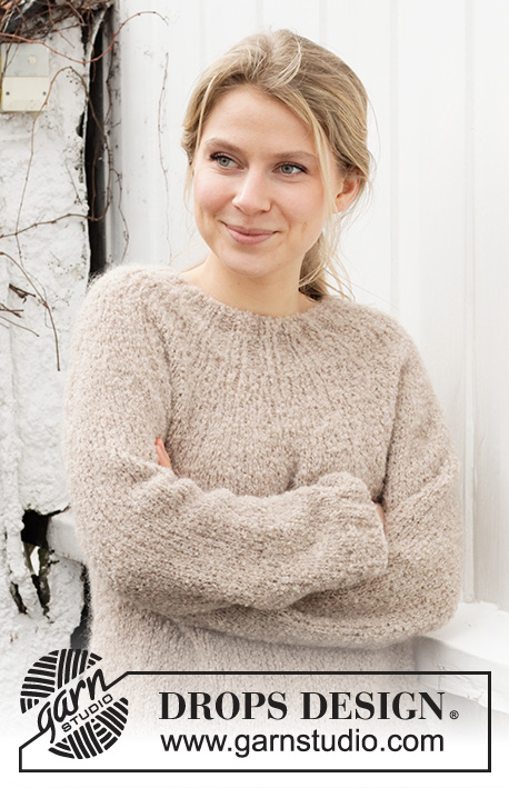 Casual Indulgence / DROPS 218-30 - Strikket genser i DROPS Alpaca Bouclé og DROPS Kid-Silk. Arbeidet strikkes ovenfra og ned med rundfelling. Størrelse S - XXXL.
