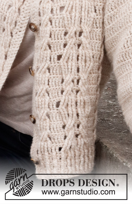 Enchanted Underwood Jacket / DROPS 218-31 - Gilet crocheté de haut en bas avec torsades et mailles en relief, en DROPS Air. Du XS au XXL.