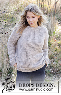 Frozen Sand Sweater / DROPS 218-33 - Tasona neulottu pusero 2-kertaisesta DROPS Melody-langasta. Työssä on sileää neuletta ja joustinneuleiset reunukset. Koot XS - XXL.