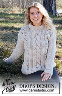 Birch Grove / DROPS 218-34 - Strikket genser i DROPS Air og DROPS Brushed Alpaca Silk. Arbeidet strikkes med fletter og vrangbord. Størrelse S - XXXL.