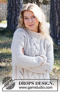 Birch Grove / DROPS 218-34 - Strikket genser i DROPS Air og DROPS Brushed Alpaca Silk. Arbeidet strikkes med fletter og vrangbord. Størrelse S - XXXL.
