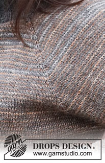 November Sky / DROPS 218-35 - Strikket genser med raglan og striper i DROPS Fabel. Arbeidet strikkes ovenfra og ned med dobbel halskant. Størrelse S - XXXL.
