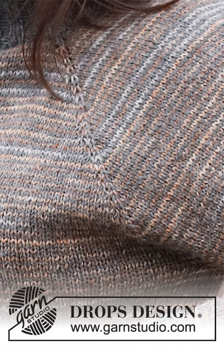 November Sky / DROPS 218-35 - Strikket genser med raglan og striper i DROPS Fabel. Arbeidet strikkes ovenfra og ned med dobbel halskant. Størrelse S - XXXL.