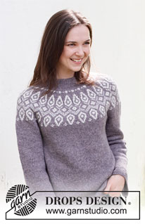 Iced Petals / DROPS 218-5 - Strikket bluse med rundt bærestykke og nordisk mønster i DROPS Sky. Arbejdet strikkes oppefra og ned. Størrelse S - XXXL.