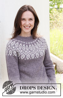 Iced Petals / DROPS 218-5 - Strikket bluse med rundt bærestykke og nordisk mønster i DROPS Sky. Arbejdet strikkes oppefra og ned. Størrelse S - XXXL.