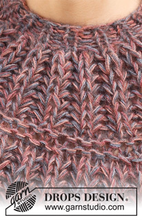Tundra Twilight / DROPS 218-8 - Ylhäältä alas neulottu pusero 3-kertaisesta DROPS Alpaca-langasta ja 3-kertaisesta DROPS Kid-Silk -langasta. Työssä on täyspatenttineuletta ja kaarroke. Koot S-XXXL.