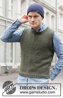 Georgetown Vest / DROPS 219-1 - Knitted vest / slipover for men in DROPS Karisma or DROPS Soft Tweed. The piece is worked top down with round neck and ribbed edges. Sizes S - XXXL.