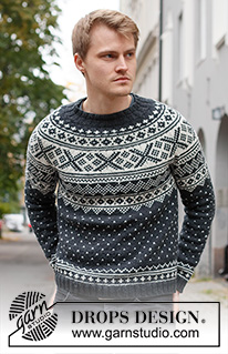 Winter's Night Enchantment / DROPS 219-15 - Strikket bluse til herre i DROPS Karisma. Arbejdet strikkes oppefra og ned med rundt bærestykke og nordisk mønster. Størrelse S - XXXL.