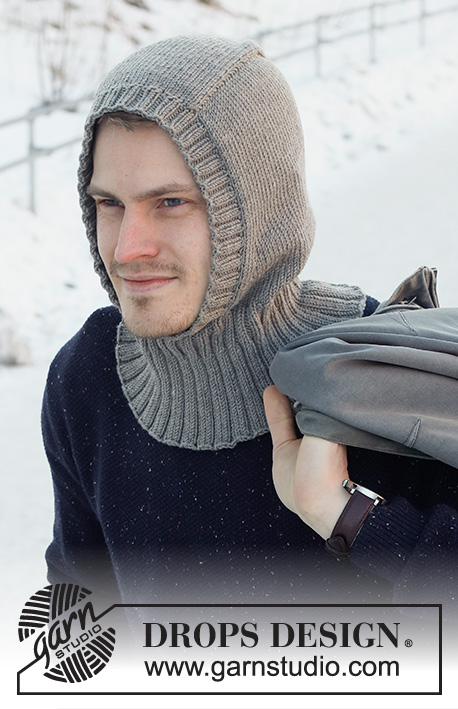 Uncharted Territory / DROPS 219-22 - Strikket balaclava / lue / hettelue til herre i DROPS Merino Extra Fine. Arbeidet strikkes ovenfra og ned i glattstrikk med kanter i vrangbord.