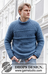 Arctic Tide / DROPS 219-5 - Strikket genser med raglan til herre i DROPS Air. Arbeidet strikkes ovenfra og ned med strukturmønster og glattstrikk. Størrelse S - XXXL.