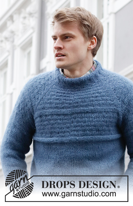 Arctic Tide / DROPS 219-5 - Strikket genser med raglan til herre i DROPS Air. Arbeidet strikkes ovenfra og ned med strukturmønster og glattstrikk. Størrelse S - XXXL.