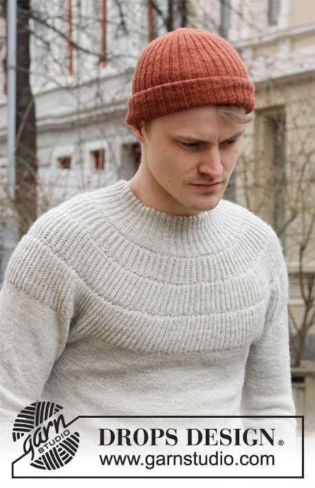 City Glow / DROPS 219-7 - Gebreide trui met ronde pas voor heren in DROPS Alpaca. Het werk wordt gebreid van boven naar beneden met Engelse patentsteek op de pas. Maat: S - XXXL