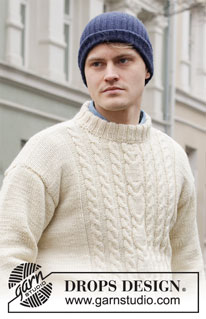 Fisher’s Moon / DROPS 219-9 - Strikket genser til herre med fletter i DROPS Alaska. Størrelse S - XXXL.