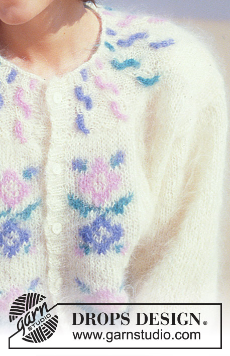 Splash of Spring / DROPS 22-14 - Knitted jacket with cables and flower pattern in DROPS Vienna or Melody.