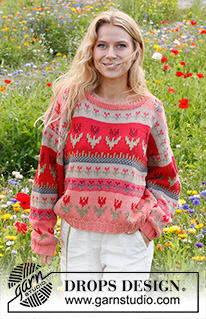 Spring Garden / DROPS 22-2 - DROPS jumper with tulip pattern borders in “Paris”.