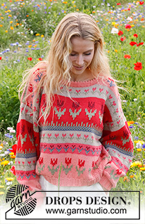 Spring Garden / DROPS 22-2 - DROPS jumper with tulip pattern borders in “Paris”.
