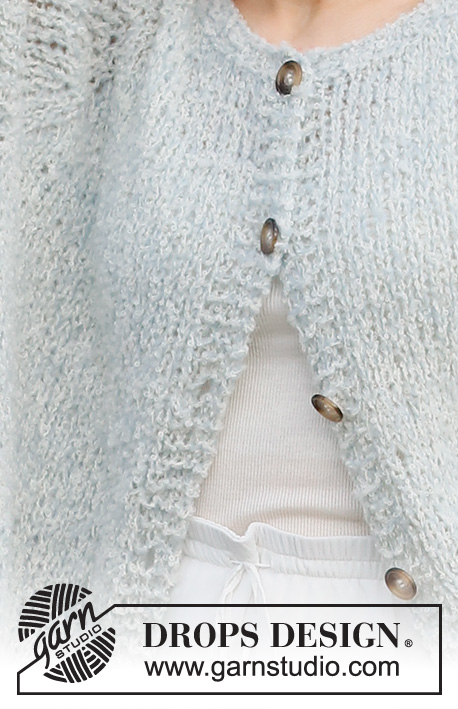 Country Dew Cardigan / DROPS 220-1 - Knitted jacket in DROPS Alpaca Bouclé and DROPS Brushed Alpaca Silk. Piece is knitted top down with raglan. Size: S - XXXL